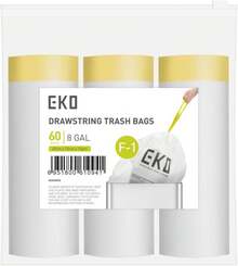 EKO 21 Gallon _ 50-90 Liter, 60 Count Drawstring Trash Bags, Extra-Strong Unscented Garbage Bags, Easy-Dispense Roll For Kitchen &Amp; Household Use, Code G, White - ColorE - View 1