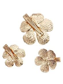 3pcs Elegant Gold Textured Metal Flower Shaped Hair Clips, Retro French Style Duck Bill Flower Hair Clips, Suitable For Women And Girls Daily Wear, Hairpin, Accessories - Gold - View 7