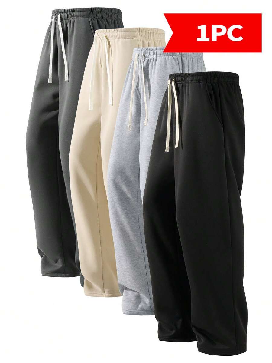 Simple Style Drawstring Casual Pants, Breathable Fabric, Straight Trouser Legs, Comfortable And Loose, Suitable For Outdoor Sports And Fitness Or Home Wear In Spring, Summer And Autumn - màu đen - Xem 1
