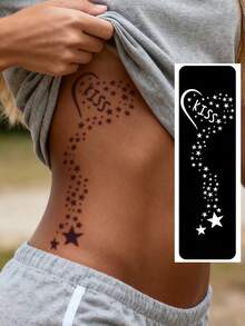 Hana手绘镂空纹身模板 极简主义 Hana新娘优雅蕾丝曼陀罗花卉图案贴纸 适用于手部、脚部、肩部、颈部、锁骨 半永久性假纹身贴纸 1包 - 黑色 - 查看 5