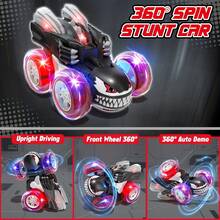 Xe điều khiển từ xa xoay 360° - Điều khiển từ xa 2.4GHz, đèn LED, địa hình đa năng | Xe đồ chơi điều khiển từ xa có thể sạc lại | Quà tặng năm mới/sinh nhật cho bé trai và bé gái - đen đỏ - Xem 5