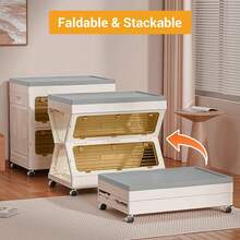 Techigher Storage Bins With Lids, 135L Folding Storage Box Wheels, Collapsible Plastic Bins For Closets, Stackable Organizer And Containers - Beige - View 6