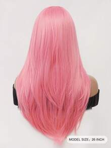 粉色中分长直假发，26英寸，女士自然直发假发，蓬松透气，耐热合成纤维假发，适合初学者打造时尚日常造型，完美适用于约会、拍照、角色扮演、优雅派对、音乐节、聚会等场合。 - 粉色 - 查看 4