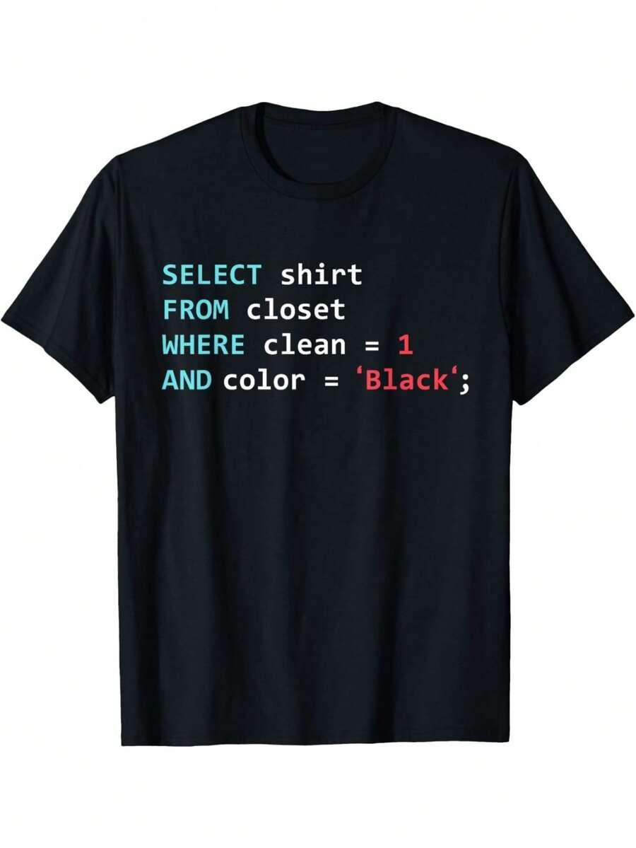 Men's SQL Coding T-Shirt Featuring MySQL, MariaDB, PostgreSQL, MS SQL Server, DB2, Informix, InterBase, BlackBerry Access, ASP.NET, HTML, CSS, PHP, JavaScript, And MySQLi PDO - Funny Computer Programming T-Shirt For Web Developers - Coding Gifts For Programmers - Casual Crew Neck Graphic Tee With SQL Syntax Design - Ideal For Tech Enthusiasts And Developers - Black - View 1