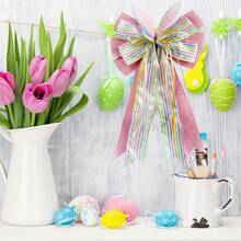 1个19.6英寸复活节蝴蝶结，可用于花环装饰、复活节树顶装饰、春季家居前门户外装饰，带兔耳朵粉色编织蝴蝶结 - 彩色 - 查看 7