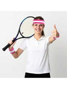 TendenciaONUPGO 5 Piezas Sweatbands Striped Socks Set Cinta Deportiva para la Cabeza Muñequeras Calcetines de Rayas para Hombres y Mujeres Deportes 80s Disfraces Fiesta TemáticaCalidad premium - Rayas rosas/blancas/rosas - Ver 8