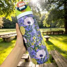 0W-ALAa' 32oz Vacuum Insulated Water Bottles/Stainless Steel Material/Travel Mugs/Suitable For Both Hot And Cold Drinks, Available In Various Floral Patterns. An Essential Item For The Office, School, And Travel. - Màu tím - Xem 2