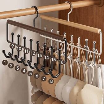 1pc Multi-Functional Wooden Storage Hook With 16 Rotatable Non-Slip Wooden Hooks, Can Hang Clothes, Home Pull-Out Wardrobe Drying Rack, Hat Storage Rack, Saves Wardrobe Space, Suitable For Home And Dorm Wardrobes, Can Store Underwear, Vests, Belts, Ties And Hats, Storage Organizer.