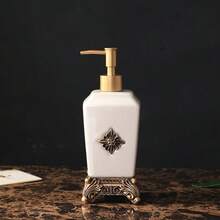 奢华陶瓷液体皂液器，纯色浴室创意按压瓶，酒店洗发水沐浴露可补充装瓶，创意按压式台面洗涤液补充装瓶，浴室配件，圣诞节，万圣节礼物 - 米色 - 查看 6