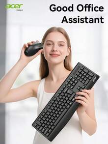 ACER Official Genuine OCC313 Slim & Simple Wireless Keyboard & Mouse Set, Slim Keyboard + Ergonomic Low-Noise Silent Mouse, Sensitive Tracking & Long-Lasting Battery, 2.4G Receiver Plug & Play, Suitable For Office, Business, Student, Home Use