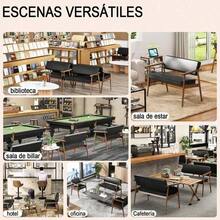 FurnitureR Sofá de Dos Plazas Modernas Mediados Siglo Banco Retro de Madera y Piel Sintética Ideal para Espacios Pequeños Sala de Espera Sala de Estar y Dormitorio Negro - Multicolor - Ver 7
