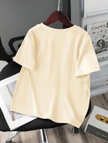 Tween Boy's Casual Cartoon Graphic Round Neck Short Sleeve T-Shirt, Summer - Apricot - View 2