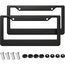 Black License Plate Frames - 2PCS License Plate Covers Universal Aluminum Front And Rear Tag Holders With Screws Rust-Proof Car License Plate Holder For All Vehicles Black - Black - View 1