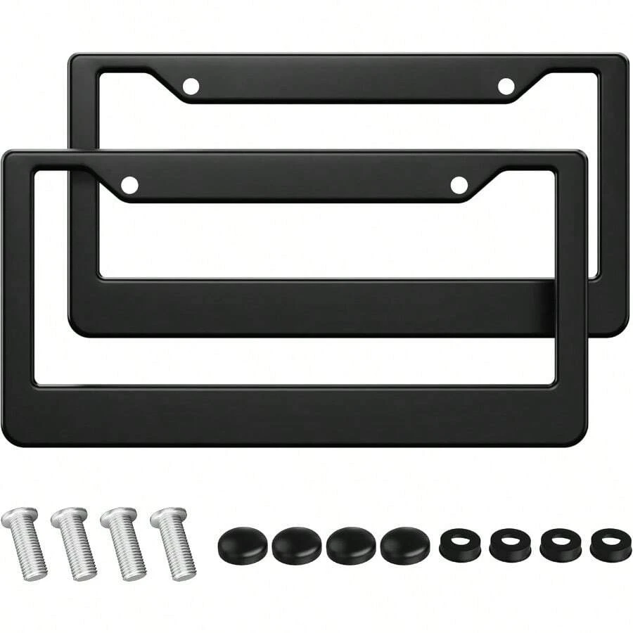 Black License Plate Frames - 2PCS License Plate Covers Universal Aluminum Front And Rear Tag Holders With Screws Rust-Proof Car License Plate Holder For All Vehicles Black - Black - View 1