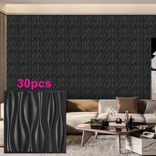 Aadesh 3D PVC Plastic Wall Panels, Suitable For Interior Wall Decoration, Waterproof And Heat-Resistant, With Grooved Texture. Ideal For Living Rooms, Halls, Bedrooms, Hotels, Offices, Game Rooms, And TV Accent Walls. 30cm * 30cm (Includes Installation Accessories). - 黑色水瓶30片 - 查看 9