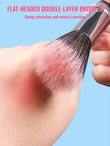 1pc Dual-Layer Blush Brush, Ultra-Soft Fibers Contour Closely To Face, Delicate & Natural Highlighting Makeup Tool, Suitable For Daily Brightening - Black - View 4