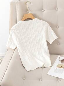 GIGOGOU 时尚夏季抽绳女士针织T恤修身短袖开衫上衣套装 - 白色 - 查看 7