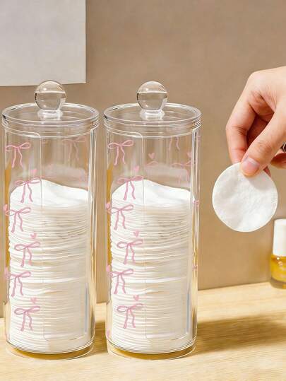 Transparent Pad Box With Pink Bow And Heart Pattern, Makeup Remover Pad Dispenser, Hairband Storage Box Covered Makeup Remover Pad Storage Box, Transparent Cosmetic Organizer, Bathroom Makeup Swab & Pad Holder,Gifts For Women,Valentine's Day Gifts,Gift Ideas For Women