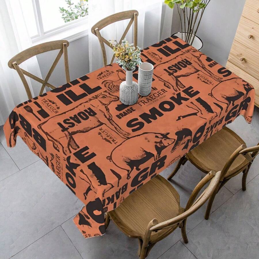1pc Traeger BBQ Smoker Vintage Tablecloth - Washable Polyester, 35x55in, Butcher & Smoker Design For Home Kitchen, Dining Room, Parties & Holidays, Indoor/Outdoor Use, Indoor Table Decor | Rustic Table Decor | Versatile Use Fabric - Nhiều màu - Xem 1