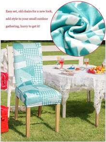 1件数码印花牛奶丝高背椅套，花卉图案，弹性防尘，整片式可拆卸可水洗椅套，适用于客厅、餐厅、卧室、书房 - 彩色 - 查看 5