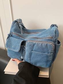 New Chic Casual Shoulder Bag Made Of Soft, Multi-Layered Denim With Multiple Pockets, Versatile, Suitable For Work, Shopping And Travel. - Ginger - View 3