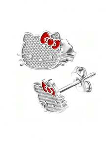 SANRIO 1 Đôi bông tai Hello Kitty mạ vàng 18k bằng thép không gỉ, đính nơ men đỏ, quà tặng cho nữ và thiếu niên. - Loại bướm - Xem 7