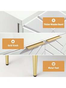 Gabinete de almacenamiento de 2 niveles con patas de metal, gabinete de acento moderno blanco con 2 puertas decorativas de patrón en relieve, gabinete de buffet de aparador para cocina, comedor, sala de estar - Blanco - Ver 5