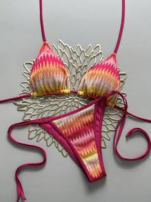 Women's 2 Pieces Bikini Set, Sexy Spaghetti Strap, Unique Fabric Material Vacation - Hot Pink - View 2