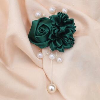 1 st elegant handgjord pärlbroderad boutonniere med fuskpastell i satinband, rosor och prästkragar, lämplig för bröllop, bal, alla hjärtans dag-fest, examen, bankett, bröllopsaccessoarer