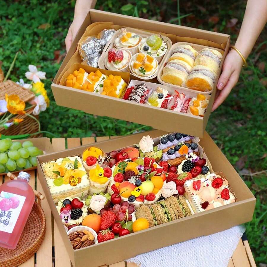 Cajas rectangulares de plástico de una y media, con tapas y ventanas transparentes, versátiles en uso, adecuadas para almacenar y empaquetar pollo frito, pizza, sándwiches, frutas. Adecuadas para picnics, camping, actividades al aire libre, fiestas, cumpleaños.