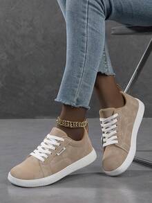 2026 New Women's Fashion Casual Shoes, Minimalist Lightweight Soft Sole Lace-Up Sneakers - Khaki - View 1