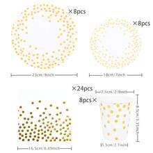 White Background Golden Polka Dot Disposable Tableware Set, Including 7/9 Inch Paper Plates, Paper Cups, Paper Napkins, Suitable For Birthday Party, Holiday Party, Gathering, Celebration, Wedding Tea Party, Graduation Ceremony Disposable Party Supplies - Multicolor - View 13