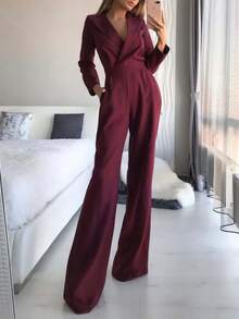 Spring And Summer Chinese Style Long Sleeve New Chinese Style Jumpsuit Diagonal Placket Mid-Waist Elegant Commuter Jumpsuit - 紅色 - 查看 10