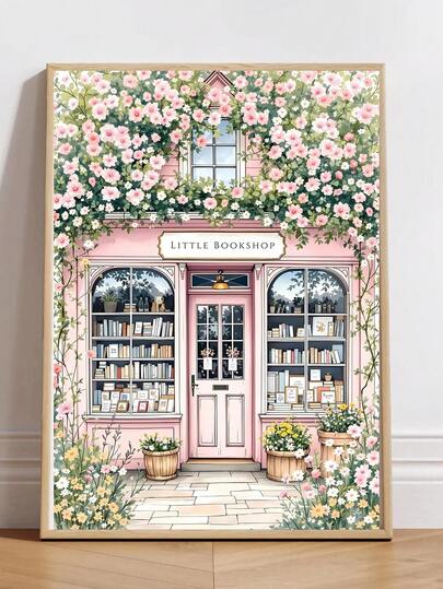 1 pieza, Arte de pared de lienzo, Decoración de pared enmarcada, Librería floral rosa, Arte de pared de librería rústica, Decoración de pared de librería encantadora, Decoración de pared de librería floral vintage, Arte de pared con tema literario, Decoración de pared estilo pastoril, Arte decorativo bohemio, Arte de estilo académico, Decoración de habitación de niñas, Decoraciones de librería de primavera, Decoración de oficina, Carteles decorativos de biblioteca, Decoración escolar, Decoración de dormitorio, Decoración del hogar