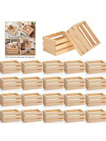 3 Peças Caixas de Armazenamento de Madeira Não Acabada, Caixas Organizadoras de Madeira Vintage, Caixas de Armazenamento de Mesa Empilháveis para Organização Doméstica, Decoração de Prateleiras, Armazenamento de Gavetas, Escrivaninha de Escritório, Suprimentos de Artesanato, Exibição de Plantas