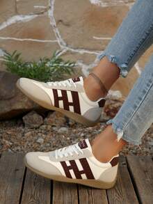 Women's Striped Iconic Gum Sole Retro Streetwear Contrast Color OG Sneakers - Classic, Everyday And Versatile Must-Have Shoes For Summer, Spring, Easter, Valentine's Day Gift - Brown - View 5