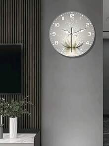 1个10英寸/12英寸圆形灰色莲花简约石英木质挂钟，适用于卧室、客厅、办公室、厨房、浴室，电池供电（不含电池） - 彩色 - 查看 8