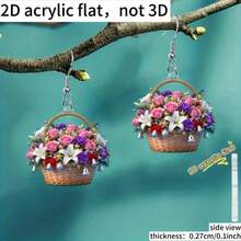 [2D Flat] 1pc, Christmas, a pair of novel earrings, new 2D acrylic flat earrings, cute flower basket patterns, novel and fashionable earrings, ladies' earrings decoration, small gifts for holiday parties - Multicolor - Ver 4