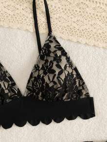 2pcs/Set Elegant Lace Sexy Backless Swimwear, Suitable For Beach, Vacation, All Seasons Black - Black - View 5
