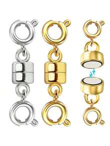 8pcs Magnetic Necklace Clasp & Closure Set, Gold & Silver Spring Clasp, Beaded Chain Extender, Magnetic Lock Jewelry Converter - 8 Cylindrical Magnetic Heads - View 1