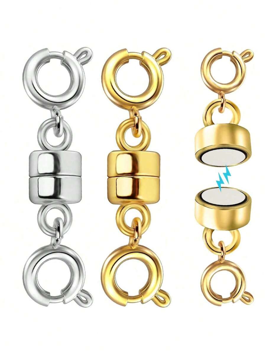 8pcs Magnetic Necklace Clasp & Closure Set, Gold & Silver Spring Clasp, Beaded Chain Extender, Magnetic Lock Jewelry Converter - 8 Cylindrical Magnetic Heads - View 1