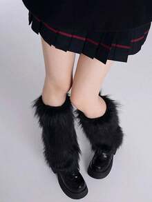 1 双 Y2K 女士毛绒腿套，柔软毛绒，冬季保暖靴套，万圣节圣诞老人服装 - 彩色 - 查看 6