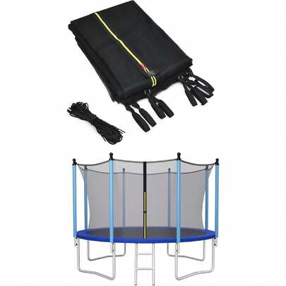 Trampoline Safety Net W/Adjustable Straps, 14Ft Weather-Resistant Replacement Enclosure Net With Double-Headed Zipper, Protection Buckle, Poles Not Included
