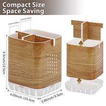 Toothbrush Holder Toothpaste Organizer Drainage For Bathroom Vanity Detachable Anti-Slip Brushed Nickel Toothpaste Storage Caddy 3 Slots With Drainage Holes For Makeup Brush Razor Stand - Vân gỗ - Xem 6