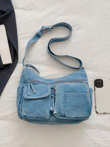 New Chic Casual Shoulder Bag Made Of Soft, Multi-Layered Denim With Multiple Pockets, Versatile, Suitable For Work, Shopping And Travel. - Ginger - View 8