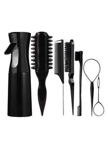 7pcs Detangling Brush Set Brand New 9-Row Cushion Nylon Bristles, Specifically Formulated For Thick, Natural Hair Types, Blow-Dry And Section, Style And Set, Mist Spray Bottle For Hair Bottle 200ml, Teasing Hair Brush, Edge Brush, Rat Tail Comb, Braiding Tool, Specifically Designed For Sleek, Parted And Tousled Styles, Effortlessly Accommodating All Styling Requirements, Ladies' Curling Comb, Natural Hair Type Specialised Combing Set - Multicolor - View 13