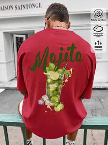 T-shirt de homem para verão e outono em 100% algodão, com estampado Mojito, para uso diário, streetwear, férias, casual e desporto - Vermelho - Ver 1