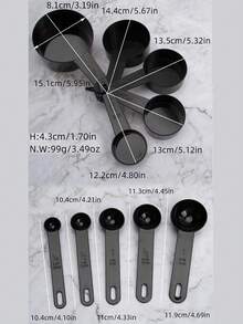 10pcs Plastic Measuring Cup And Spoon Set, Baking Measurement Tools With Markings, Black Measuring Cup And Spoon Set