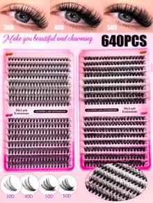 MEM 640pcs Eyelash Extension Kit, DIY Eyelash Extension Set, Individual Lash Clusters, D-Curl, Eyelash Extension Kit Includes Eyelash Glue, Remover, Fixing Gel And Applicator Brush, Easy To Self-Apply At Home (30D-40D-50D). Eyelash Extension Set, Suitable For Travel, Daily Wear (Suitable For Beginners), Wedding, Date, Party, Holiday, Also Great As Christmas/Halloween/Gift Eyelash Set. - Black - View 13