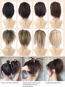 1pc Fluffy Straight Hair Bun Extension With Elastic Band, Available In Black, Brown, Golden, Soft & Voluminous, Suitable For Daily Wear - Multicolor - View 6